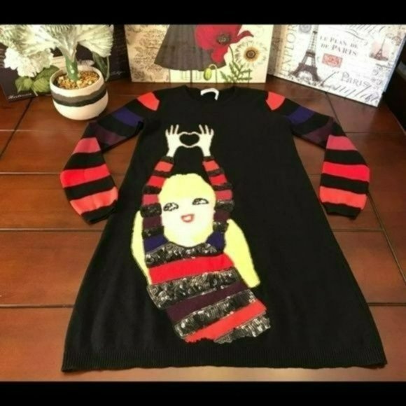 Sonia Rykiel Enfant Sequin Sweater Dress Black and Red Size 10